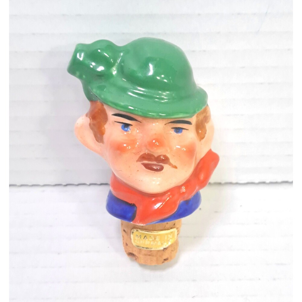 Vintage Porcelain Wine Champagne Bottle Stopper Pourer 3.5" Cork Bottom German